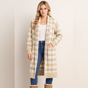 a new day Beige and Gray Plaid Cardigan